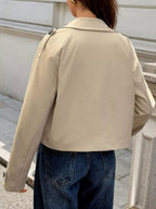 Cropped Double-Breasted Raglan Sleeve Jacket.