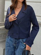 Cropped Double-Breasted Raglan Sleeve Jacket.