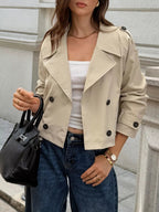 Cropped Double-Breasted Raglan Sleeve Jacket.