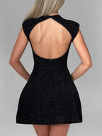 Cutout Back Round Neck Cap Sleeve Mini Dress.