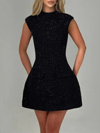 Cutout Back Round Neck Cap Sleeve Mini Dress.