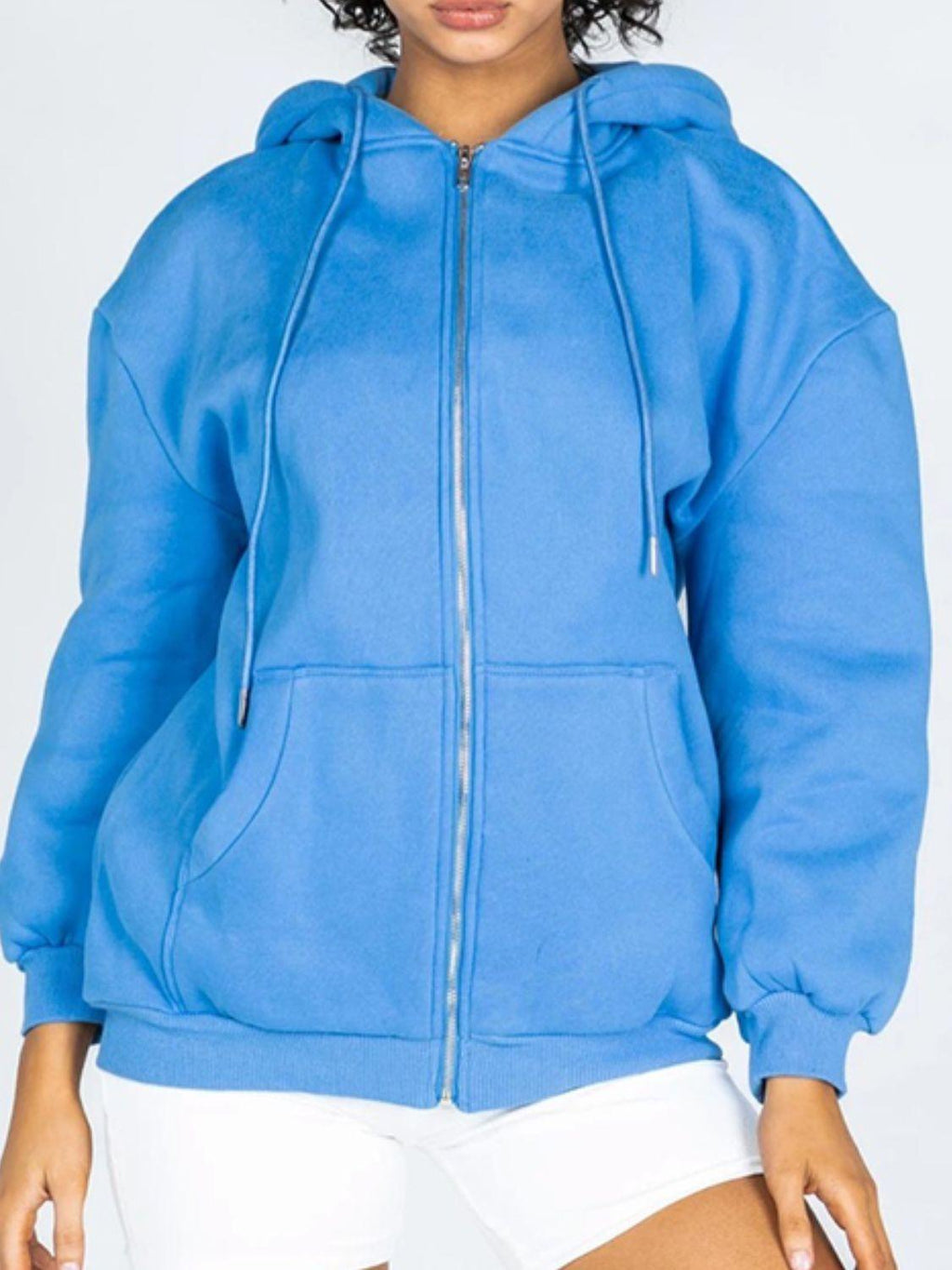 Zip-Up Drawstring Hoodie.