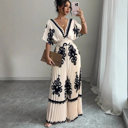 Casual Printed Loose Short-sleeved Jumpsuit