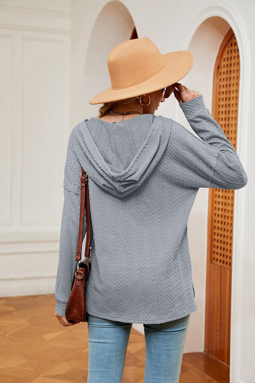 Half-Button Dropped Shoulder Hoodie.