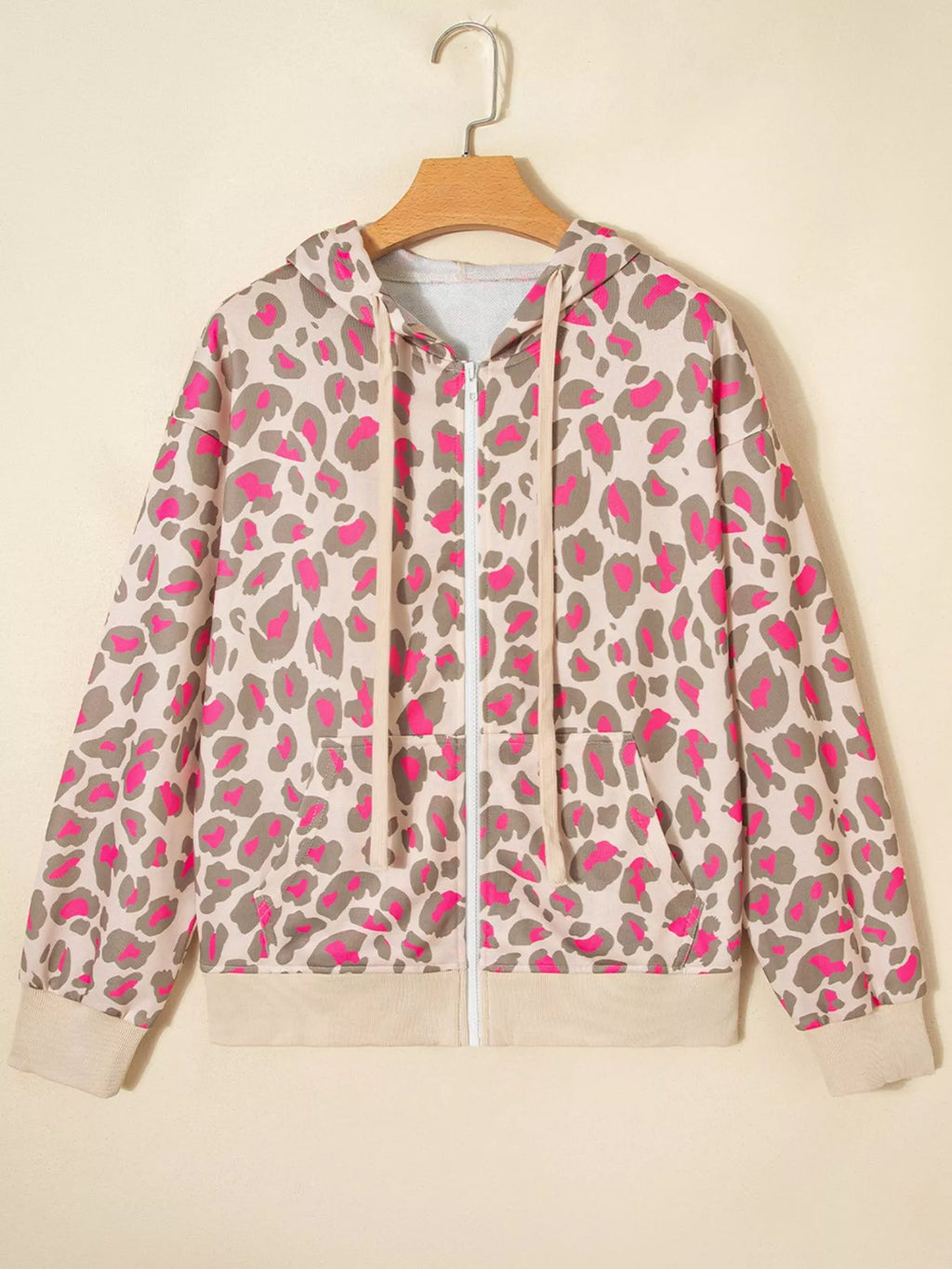 Leopard Print Zip-Up Hoodie.