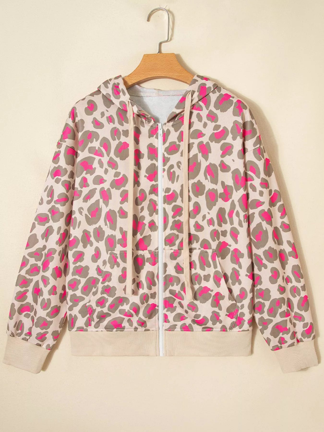 Leopard Print Zip-Up Hoodie.