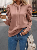 Puff Sleeve Hoodie with Drawstring.