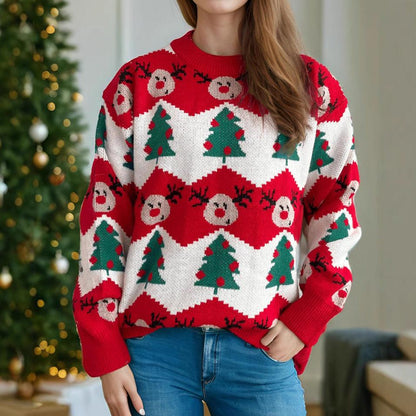 Christmas Casual Knitted Sweater For Women Loose Pullover.