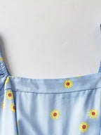 Daisy Print Puff Sleeve Tiered Maxi Dress.