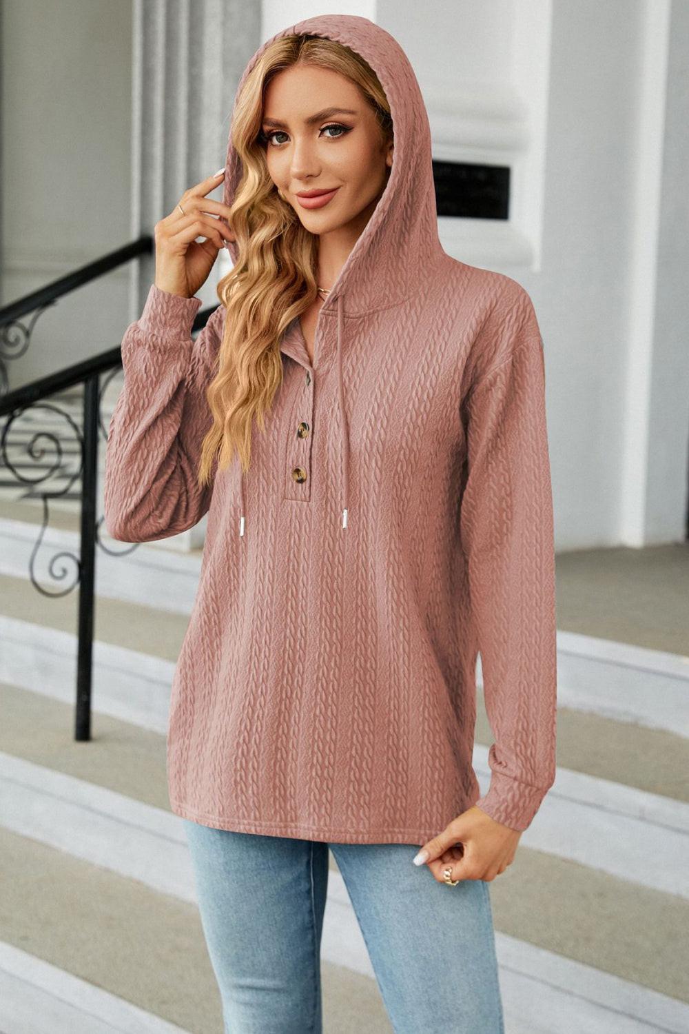 Cable-Knit Long Sleeve Hoodie.