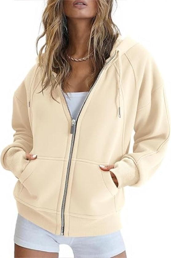 Fisoew Womens Zip Up Sweatshirts Fleece Lined Collar Crop Hoodie Casual Cotton Long Sleeve Tops With Thumb Hole.