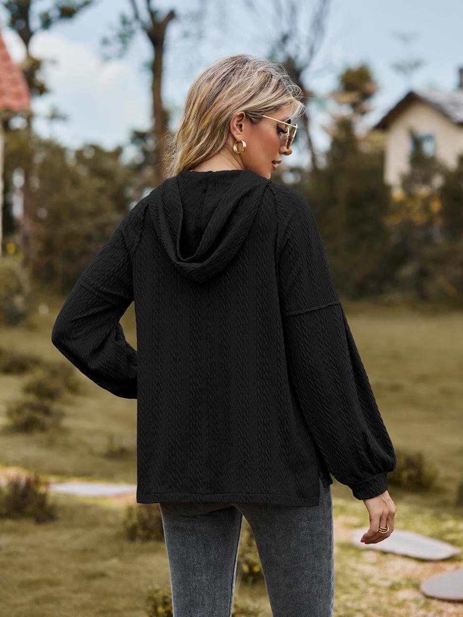 Cable-Knit Dropped Shoulder Hoodie.