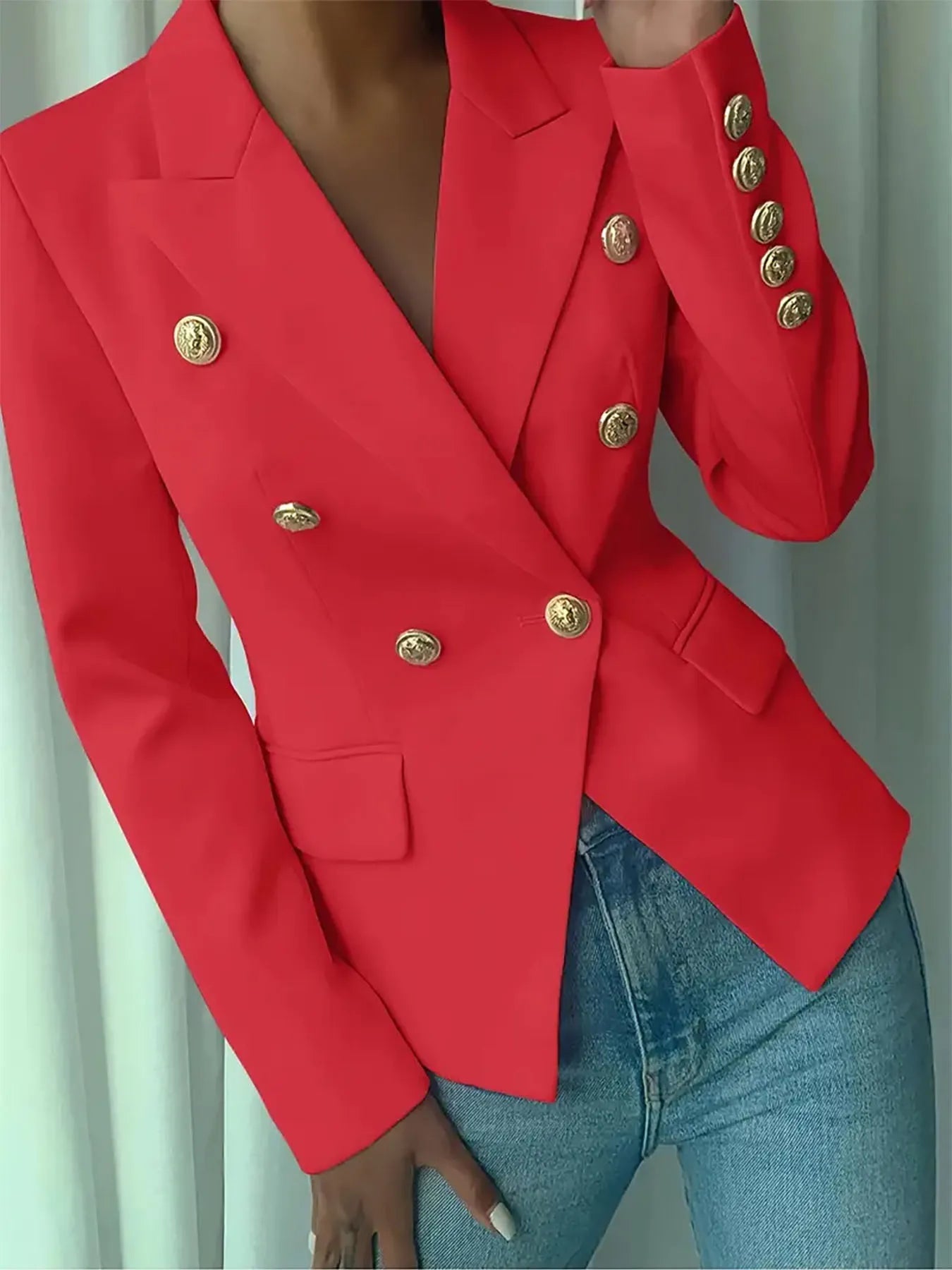 Decor Button Lapel Collar Blazer.