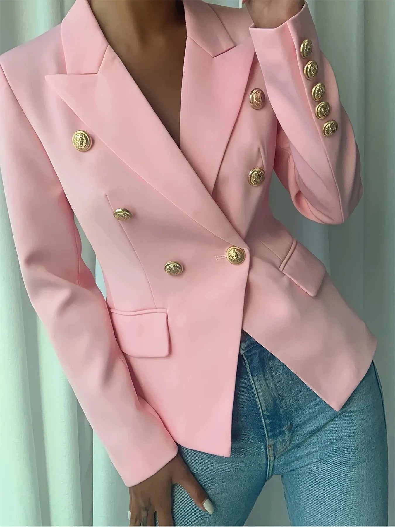 Decor Button Lapel Collar Blazer.
