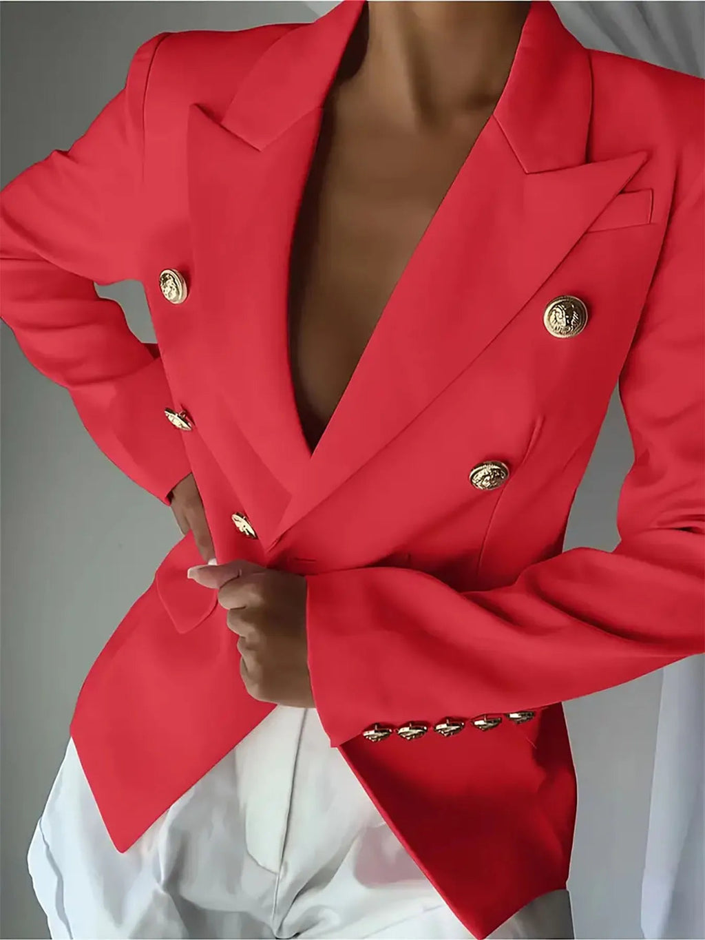 Decor Button Lapel Collar Blazer.