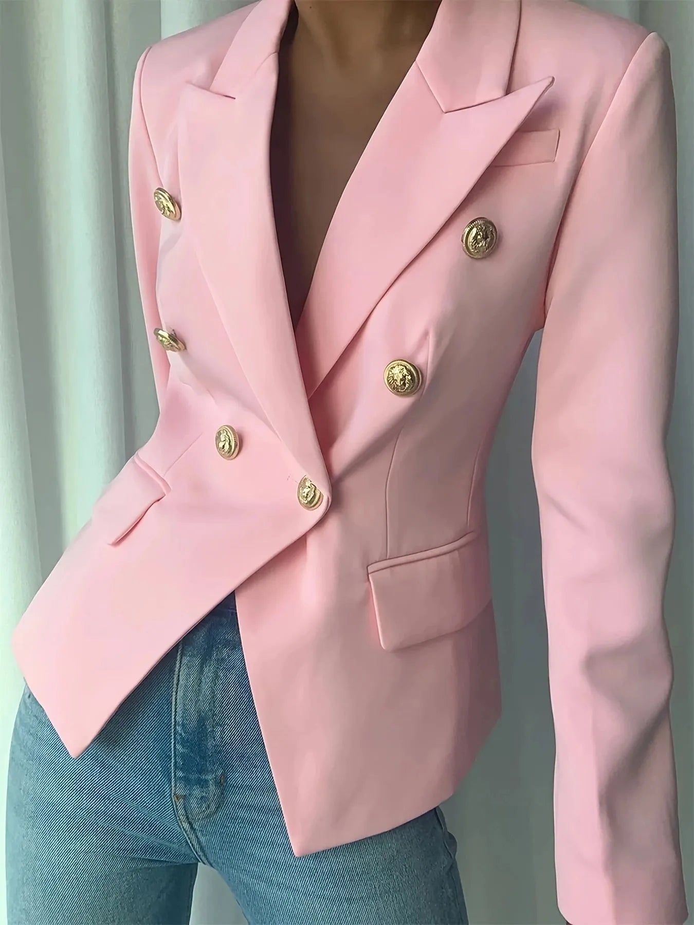 Decor Button Lapel Collar Blazer.