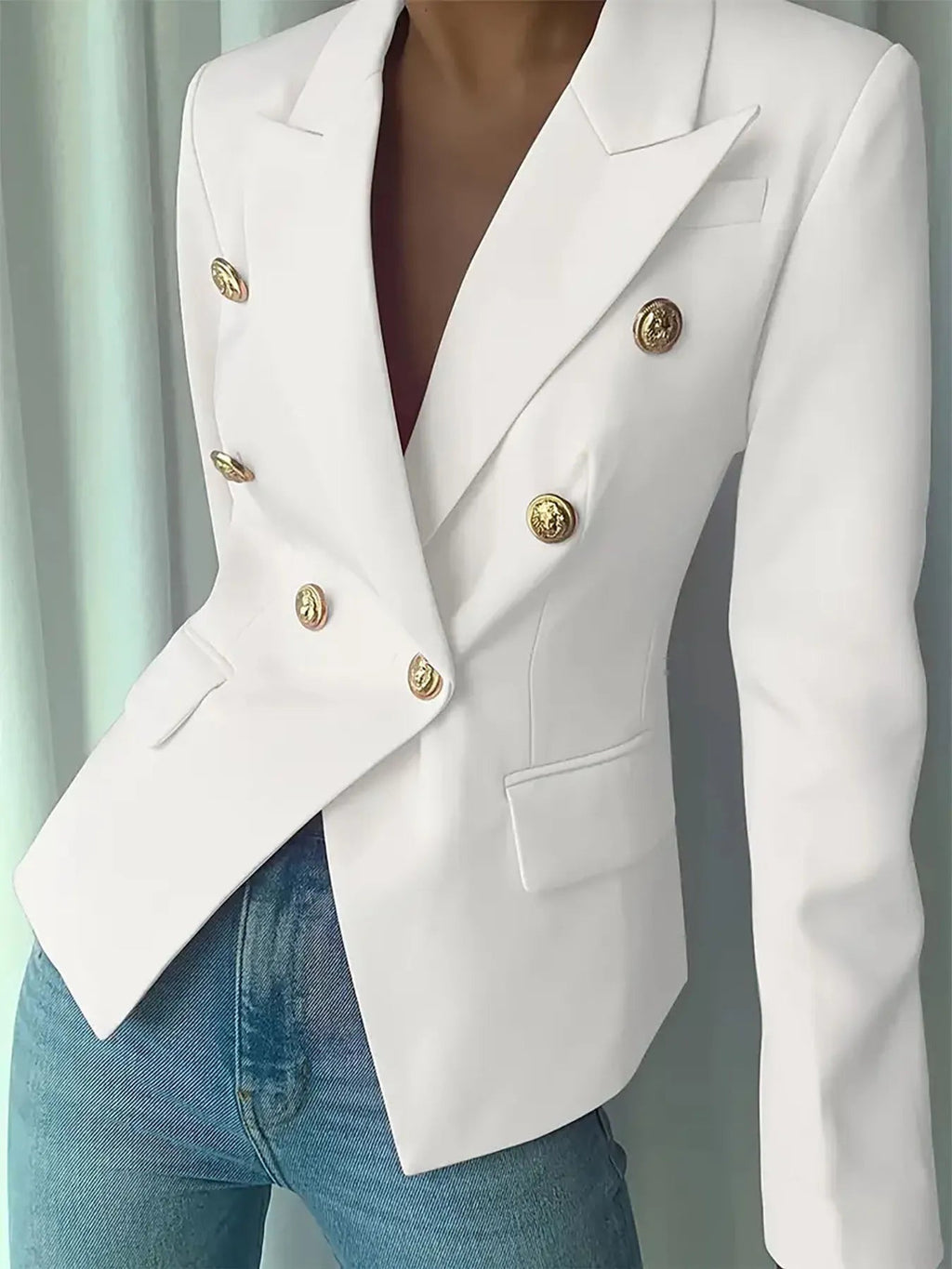 Decor Button Lapel Collar Blazer.