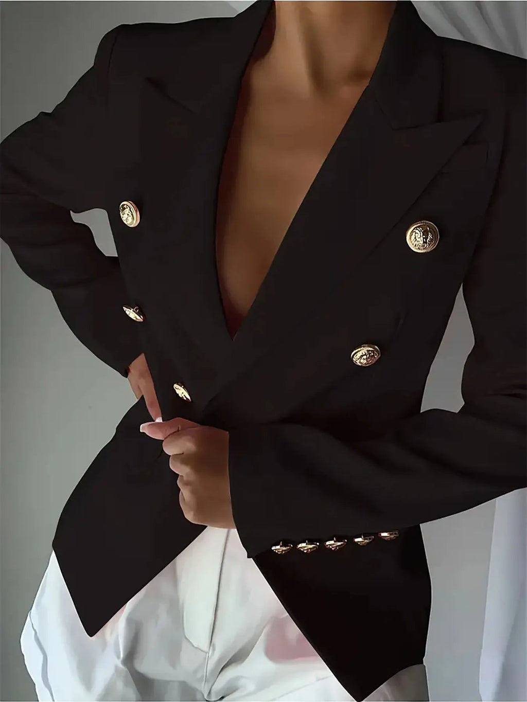 Decor Button Lapel Collar Blazer