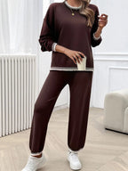 Devine Round Neck Dropped Shoulder Top and Pants Sweater Set.