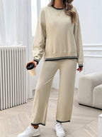 Devine Round Neck Dropped Shoulder Top and Pants Sweater Set.