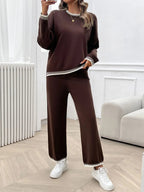 Devine Round Neck Dropped Shoulder Top and Pants Sweater Set.