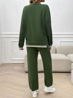 Devine Round Neck Dropped Shoulder Top and Pants Sweater Set.