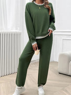 Devine Round Neck Dropped Shoulder Top and Pants Sweater Set.