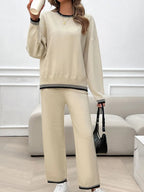 Devine Round Neck Dropped Shoulder Top and Pants Sweater Set.