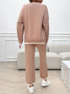 Devine Round Neck Dropped Shoulder Top and Pants Sweater Set.