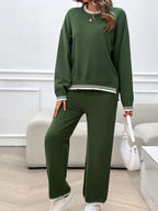 Devine Round Neck Dropped Shoulder Top and Pants Sweater Set.