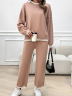 Devine Round Neck Dropped Shoulder Top and Pants Sweater Set.