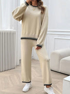 Devine Round Neck Dropped Shoulder Top and Pants Sweater Set.
