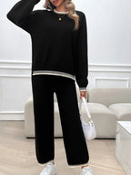 Devine Round Neck Dropped Shoulder Top and Pants Sweater SetTwo - Piece Sweater Sets