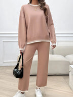 Devine Round Neck Dropped Shoulder Top and Pants Sweater Set.