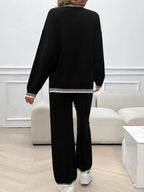 Devine Round Neck Dropped Shoulder Top and Pants Sweater SetTwo - Piece Sweater Sets