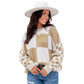 Thickened Pullover Women European And American Leisure Plaid Block Stitching Long Sleeve Sweater Women.