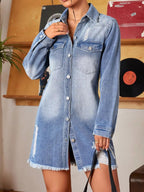 Distressed Raw Hem Denim Mini Dress.