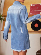Distressed Raw Hem Denim Mini Dress.