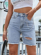 Stylish denim shorts made from high-quality denim fabric, perfect for casual summer wear and outdoor activities.
