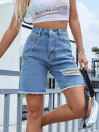 Stylish denim shorts made from high-quality denim fabric, perfect for casual summer wear and outdoor activities.