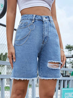 Stylish denim shorts made from high-quality denim fabric, perfect for casual summer wear and outdoor activities.