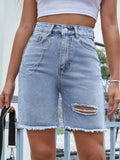 Stylish denim shorts made from high-quality denim fabric, perfect for casual summer wear and outdoor activities.
