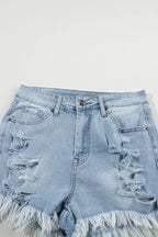 High waist denim shorts offering a stylish and comfortable summer fashion choice for women.