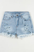High waist denim shorts offering a stylish and comfortable summer fashion choice for women.