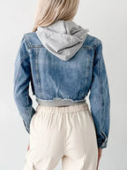 Distressed Zip Up Cropped Hooded Denim Jacket.