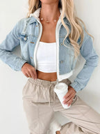 Distressed Zip Up Cropped Hooded Denim Jacket.