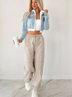 Distressed Zip Up Cropped Hooded Denim Jacket.