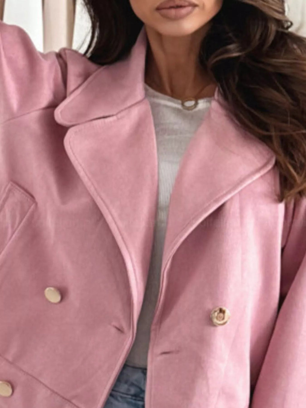 Double-Breasted Lapel Collar Jacket.