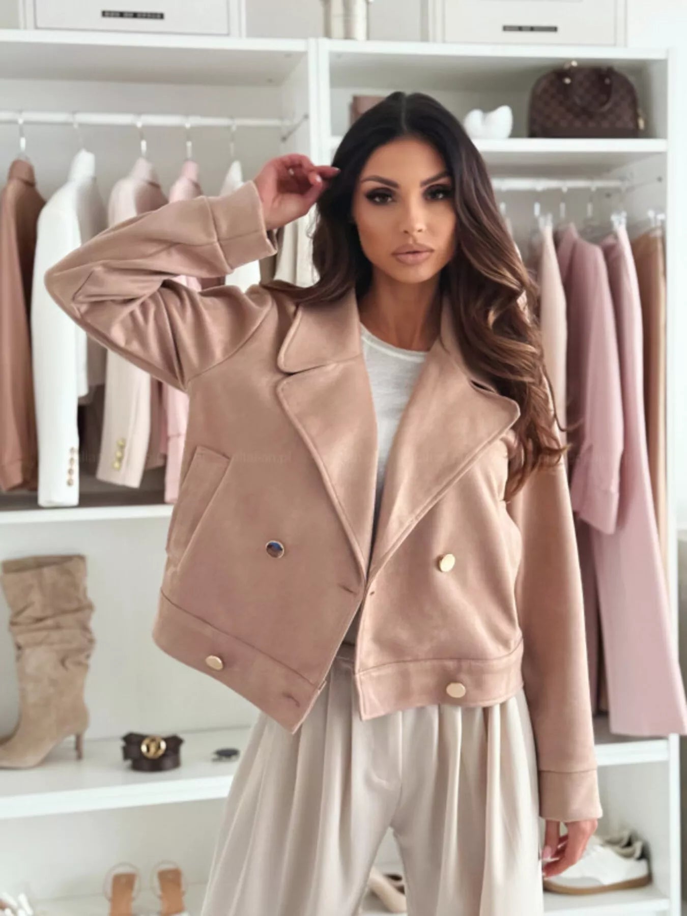 Double-Breasted Lapel Collar Jacket.