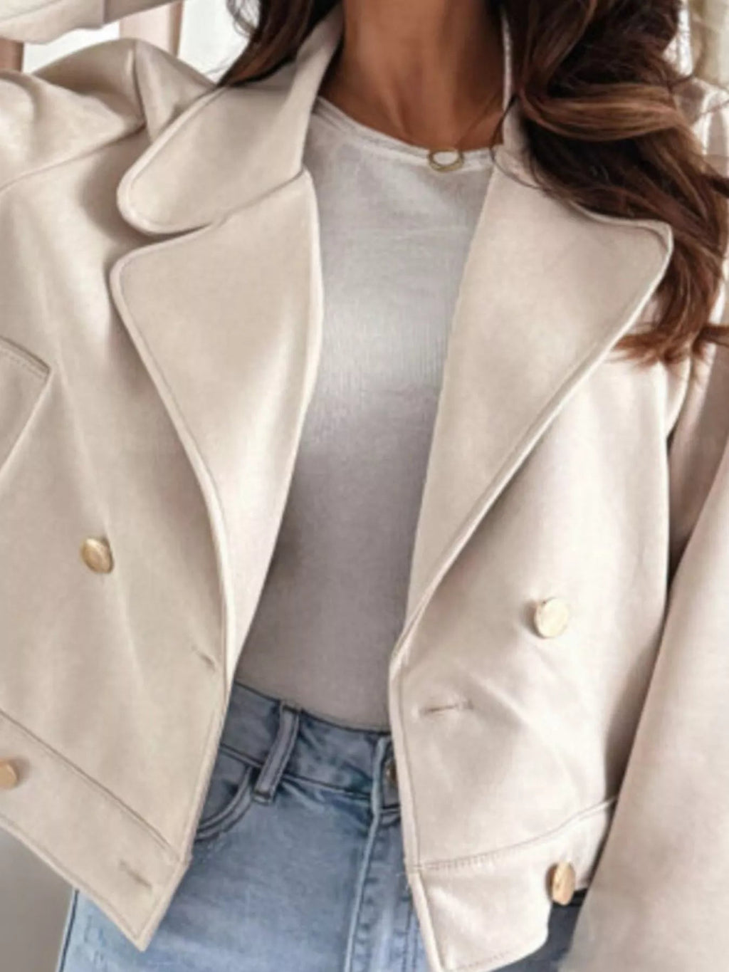 Double-Breasted Lapel Collar Jacket.